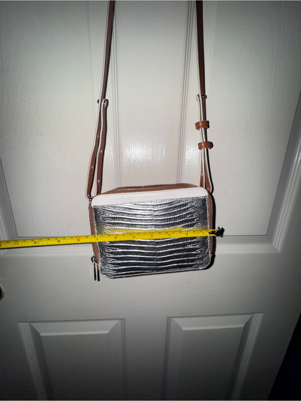 Brahmin Silver Metallic Brown Leather Lizard Embossed Crossbody Organizer Bag - Picture 12 of 15